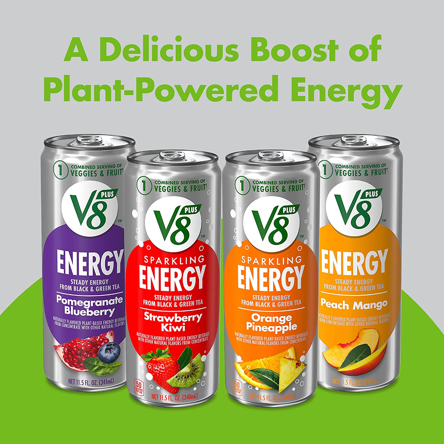V8 +SPARKLING ENERGY Lemon Lime Energy Drink， Made with Real Vegetable and Fruit Juices， 11.5 FL OZ Can (Pack of 12) - Image 6
